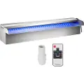 Vevor Svømmebasseng Fossfallsutløp 30x11,5x8 cm Rustfritt Stål Svømmebasseng Fossfontene med Fargerik LED-Stripe, Slangekobling, Fjernkontroll, Korrosjonsbestandig for Dam, Utendørs Hage