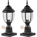 Vevor 2-pakning utendørs lyktestolpelys fra Dusk to Dawn, 390 mm, vanntette lyktestolpelysarmaturer med 3,5 tommers glassskjerm for montering på brygge, lynsikker utendørs stanglys for terrasse, hage,