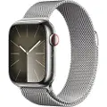 Apple Watch Series 9 (GPS + Cellular) - 41 mm - sølv rustfritt stål - smartklokke med fint strikket løkke - 64 GB - Wi-Fi, Bluetooth, UWB, LTE - 4G - 42.3 g