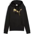 Puma ESS METALLIC Hoodie Women, Clothing, Black/Metallic Gold, XL