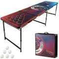Vevor 8 fot bærbart ølpongbord, LED-lys, sammenleggbart baklukebord med bærehåndtak og 6 pongballer, justerbar høyde, lett bord for kontor, baklukefest, reise og camping