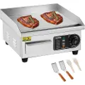 Vevor Kommersiell elektrisk steketakke, 2000 W benkeplate med flat topp, 122℉-572 ℉ justerbar temperatur, 14,17 x 11,81 x 0,39 tommer rustfritt stål steketakke med 2 spader og 2 børster for hjem eller
