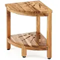 Vevor hjørnedusjbenk i teak, 43 cm høyde, 30 cm radius, dusjbenk i 100 % teak, muggbestandig, 136 kg med oppbevaringshylle, dusjkrakk for inne- og utedusj, for bad