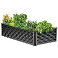 Vevor Metallhevet hagebed, 6 x 3 x 1,5 fot utendørs galvanisert plantekasse, med åpen bunn, stort plantebed for hagearbeid med grønnsaker, blomster, urter og sukkulenter, mørkegrå