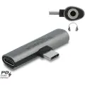DeLOCK - USB-C til hodetelefonjakk / ladeadapter - 24 pin USB-C hann til minijakk, 24 pin USB-C hunn - grå - USB Power Delivery (60W)