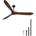 Vevor 72-tommers takvifte uten lys, 6-trinns fjernkontroll, 3 treblader, reversibel likestrømsmotor, moderne lavprofil innfelt utendørs vifte for soverom, stue, terrasse, innendørs/utendørs, valnøtt