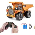Vevor RC dumperleke, 9-kanals skala 1:18, fjernstyrt dumper, RC anleggskjøretøyleke med metallkabine og lys, 2 oppladbare batterier for småbarn, gutter og jenter fra 8 år