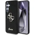 GUESS Fast glitter bakre skall for Samsung Galaxy S25 med metallisk 4G-logo - Svart