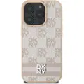 DKNY iPhone 16 Pro Max Rutete Mønster og Stripe Deksel - Rosa