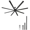Vevor 244 cm takvifte uten lys, 6-trinns fjernkontroll, aluminium 8-blader, reversibel likestrømsmotor, moderne lavprofil innfelt utendørs vifte for soverom, stue, terrasse, innendørs/utendørs, svart