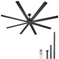Vevor 213 cm takvifte uten lys, 6-trinns fjernkontroll, aluminium 8-blader, reversibel likestrømsmotor, moderne lavprofil innfelt utendørs vifte for soverom, stue, terrasse, innendørs/utendørs, svart