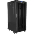 Lanberg FF01 series - Rack skap - 800 x 1200, flat pack, with glass door, LCD - med LCD-skjerm, termostat, 4 kjølevifter - fritt stående - svart, RAL 9004 - 27U - 19