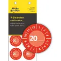 Avery Rød inspektionsetiket Ø30 mm med årstal 20__ til selv at udfylde, Vinyl Rød - (10 ark x 8 stk.)