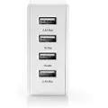 Nedis USB-ladestasjon, 4 USB-porter, 4,8 A