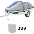 Vevor Vannscootertrekk, 3200–3420 mm tilhengervennlig vanntett PWC-trekk, kraftig 600D marinekvalitets PU Oxford-stoff, UV-bestandig Seadoo-trekk med spennestropper, trekk til vannscooter, grå+blå