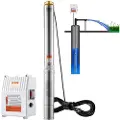 Vevor dypbrønnspumpe, 1500 W 230 V 60 Hz, 9,8 m³/t 108 m trykkhøyde, med 19,4 m ledning og ekstern kontrollboks, vannpumper i rustfritt stål for industriell, vannings- og hjemmebruk, IP68 vanntett