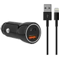 Sinox 12V dobbelt USB biloplader. USB A 18W + USB C 20W. Sort