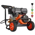Vevor bensindrevet høytrykksspyler, 4400 PSI 15L/min, 4 GPM bensindrevet høytrykksspyler med kobberpumpe, sprøytepistol og forlengelsesstav, sett med 5 dyser, for biler, gjerder, hjem, innkjørsler, te