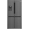 Bosch Serie | 6 KFI96AXEA - Kjøleskap/fryser - fransk dør underfryser med vannautomat, isdispenser - bredde: 90.5 cm - dybde: 73.1 cm - høyde: 183 cm - 574 liter - Klasse E - brushed black steel