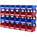Vevor plastoppbevaringsboks, (5 tommer x 4 tommer x 3 tommer), hengende stabelbar oppbevaringsboks, blå/rød, 24-pakning, kraftige stabelbare beholdere for organisering av skap, kjøkken, kontor eller s