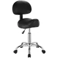 Vevor Sadelkrakk med ryggstøtte og hjul, 450 LBS vektkapasitet ergonomisk rullekrakk, høydejusterbar fortykket PU-skinn svingbar sadelstol for salong, spa, massasje, tatovering, svart