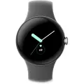 Google Pixel Watch - 41 mm - polert sølv - smartklokke med aktivt bånd - fluorelastomer - trekull - båndbredde: L - 32 GB - Wi-Fi, LTE, NFC, Bluetooth - 4G - 36 g