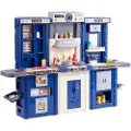 Vevor Kids Kitchen Playset, 3-i-1 småbarnskjøkken med simulert spray, lyder og lys, lekekjøkkensett med 74 deler matlagingstilbehør for småbarn, førskolebarn, barn i alderen 3-8, blå