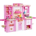 Vevor Kids Kitchen Playset, 3-i-1 småbarnskjøkken med simulert spray, lyder og lys, lekekjøkkensett med 74 deler matlagingstilbehør for småbarn, førskolebarn, barn i alderen 3-8, rosa