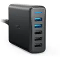 Anker PowerPort Speed 5 - Strømadapter - 63 watt - 4.8 A - QC 3.0 - 5 utgangskontakter (3 x USB-type A, 2 x 9-stifts USB-type A) - svart
