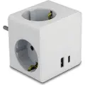 DeLOCK stikkontakt kube 3-veis med barnesikring og USB PD 3.0 lader 20 W hvit