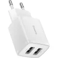 Baseus kompakt vegglader med 2 USB-porter - 10,5 W - hvit