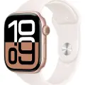 Apple Watch Series 10 (GPS) - 42 mm - rosegull aluminium - smartklokke med sportsbånd - fluorelastomer - lett rouge - båndbredde: M/L - 64 GB - Wi-Fi 4, UWB, Bluetooth - 30 g