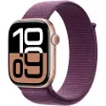 Apple Watch Series 10 (GPS) - 42 mm - rosegull aluminium - smartklokke med sportssløyfe - myk dobbeltlagsnylon - plomme - håndleddstørrelse: 130-200 mm - 64 GB - Wi-Fi 4, UWB, Bluetooth - 30 g