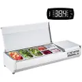 Vevor Kjølt krydderstasjon, 150 W kjølt krydderstasjon for benkeplate, med 3 1/3 panner og 4 1/6 panner, 304 rustfritt stål hus og PC-lokk, sandwich-tilberedningsbord med rustfritt stålbeskyttelse, CE