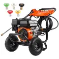 Vevor bensindrevet høytrykksspyler, 3500 PSI 10L/min, 2,6 GPM bensindrevet høytrykksspyler med aluminiumspumpe, sprøytepistol og forlengelsesstav, sett med 5 dyser, for biler, gjerder, hjem, innkjørsl