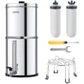 Vevor gravitasjonsmatet vannfiltersystem, 2,25G 304 rustfritt stål vannfiltreringssystem for benkeplate, reduserer bly og opptil 99 % klor, med 2 keramiske karbonfiltre, vannivåkran, stativ