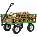 Vevor 1200 lbs stål hagevogn, kraftig trekkbar hagevogn, 2-i-1 utendørs metall utility vogn hagevogn med 13" terrengdekk, avtakbare netting sider og 180° roterende håndtak