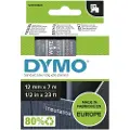 Dymo D1 tape, 12mm x 7m rull, hvit på klar