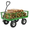 Vevor 900 lbs stål hagevogn på hjul, kraftig trekkbar hagevogn, utendørs metallvogn med 10" dekk og avtakbare sider i netting (kan gjøres om til flatbed) og 180° roterende håndtak