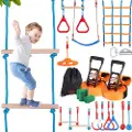 Vevor Ninja Warrior hinderløype for barn, 2 x 60 fot værbestandige slakkliner, 500 kg vektkapasitet Monkey Line, utendørs lekesett, hageleker, treningsutstyrssett med 14 hinder