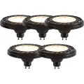 LUEDD Sett med 5 dimbare GU10 LED AR111 sort 8W 600lm 2700K