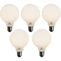 LUEDD Sett med 5 stk. E27 dimbare LED-pærer opal G95 5W 450lm 3000K