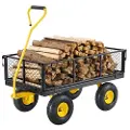 Vevor 900 lbs kraftig hagevogn i stål, hagevogn på hjul, utendørs metallhagevogner med 10" dekk og avtakbare sider i netting (kan gjøres om til flatbed) og 180° roterende håndtak