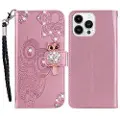 Mtp Products iPhone 16 Pro Max Ugle Rhinestone Lommebok-deksel - Roségull