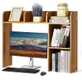 Vevor skrivebordsbokhylle, 2-etasjes oppbevaringsorganisator i tre, 91,5 x 23,5 x 61,5 cm oppbevaringsstativ i tre, skrivebordsbokhylle med sklisikre føtter, for kontor, hjem og studentbolig