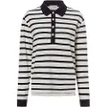 Gant for woman. 4200556 Long-sleeved pique polo shirt with Breton stripe white, navy (S), Casual, Cotton, Long sleeve