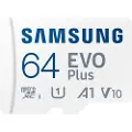 Samsung EVO Plus MB-MC64S - Flashminnekort (microSDXC til SD-adapter inkludert) - 64 GB - A1 / Video Class V10 / UHS-I U1 / Class10 - microSDXC UHS-I - hvit