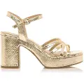 Mustang for woman. 59609 Britt gold dress sandals -Heel height 7cm (40), 5 to 8 cm, Buckle, Casual