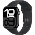 Apple Watch Series 10 (GPS) - 42 mm - jet svart aluminium - smartklokke med sportsbånd - fluorelastomer - svart - båndbredde: S/M - 64 GB - Wi-Fi 4, UWB, Bluetooth - 30 g