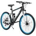 Vevor terrengsykkel, 26 tommers MTB-sykkel med full dobbel fjæring, 21-trinns vri-giring, komfortsete, dobbel skivebrems, aluminiumsramme, voksen sportssykkel for menn og kvinner, sti, snø